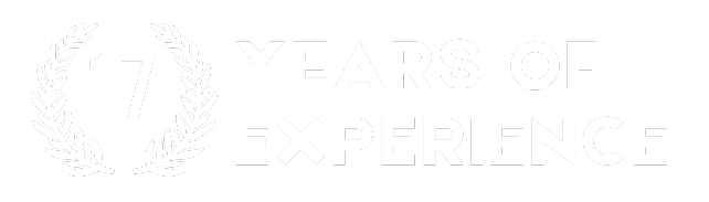 Image for About page: White text on a gray background reads 17 Years of Experience with a laurel wreath around the number.
