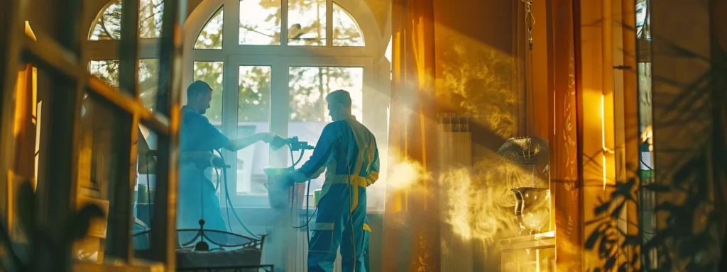Window cleaning service: Two men cleaning windows with professional equipment for a spotless view in Washington DC.