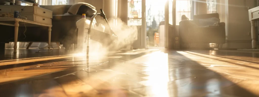 Hardwood floor cleaning in Washington DC with steam cleaner. Professional home cleaning services for a sparkling clean and healthy living space.