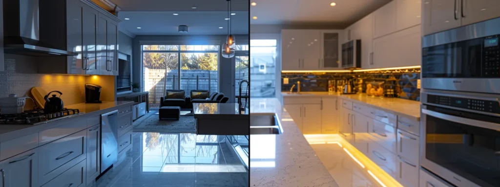Modern kitchen design with white cabinets, stainless steel appliances, and an open floor plan. Interior design showcasing kitchen remodeling.