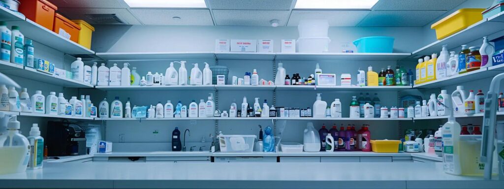 Pharmacy shelves stocked with a variety of medications and supplies, in Washington DC. Healthcare and medicine storage.
